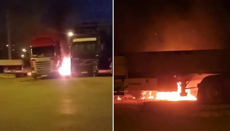 Park Halindeki Tırlara Tuhaf Saldırı: Yangın Ortalığı Küllük Gibi Sardı